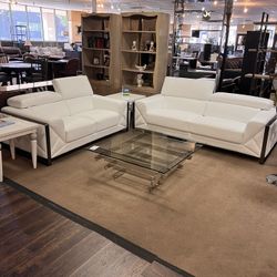 Full Italian Genuine White Leather and Brazilian Solid Wood Frame Sofa & Loveseat 50% Off💥 💥 💥