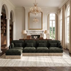 Target 131" Modular Leopard Print Chenille L-Shaped Sectional Sofa with Ottoman and Fringe,Beige Trim (Copy)