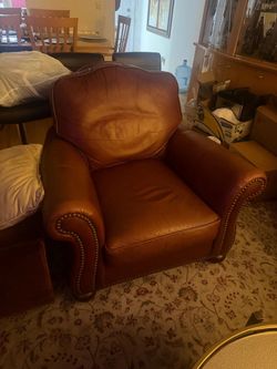 Selling leather couch, mirrored table, and three bar stool chair
