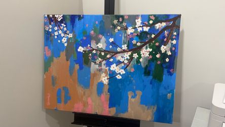 🌸 Original Cherry Blossom Painting — Acrylic Canvas Art - 39” by 30”