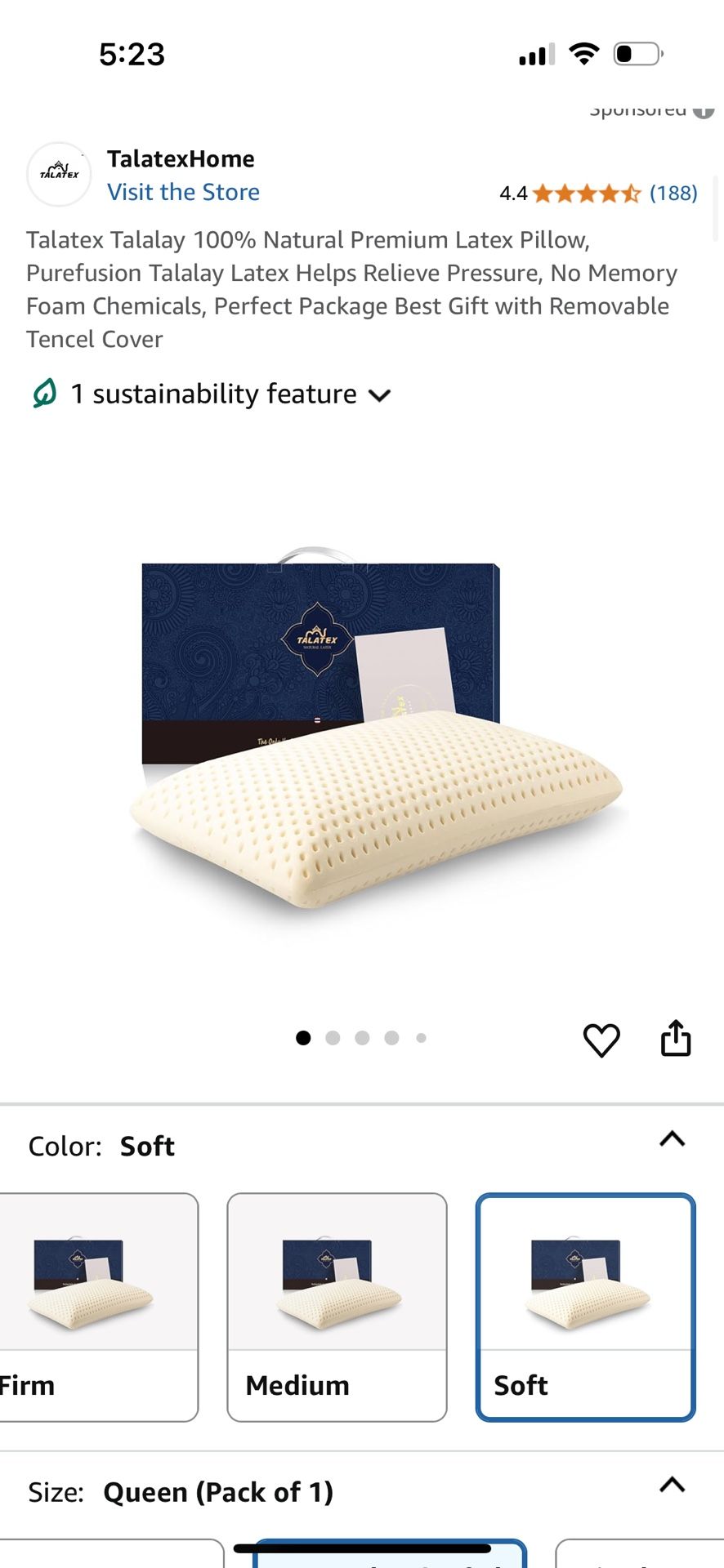 Talatex Premium Latex Pillow β Queen Size (Soft)