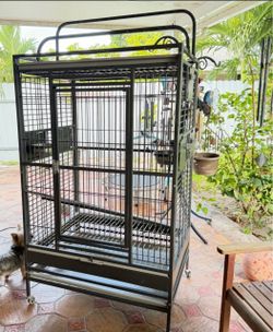 Large Black Metal Bird Cage on Wheels