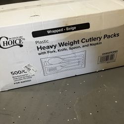 Choice Beige Heavy Weight Wrapped Polystyrene Plastic Cutlery With Napkin