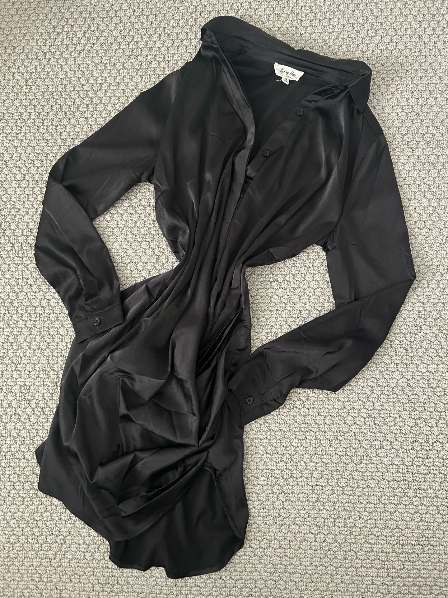 Black Satin Button Down Mini Dress
