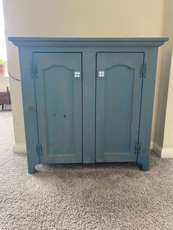 Vintage Blue Wooden Cabinet With Porcelain Knobs