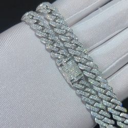 .925 Sterling Silver 9mm Moissanite Diamond Cuban Link Necklace (20")