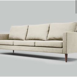 3-Seat Cream Fabric Sofa with Wood Legs