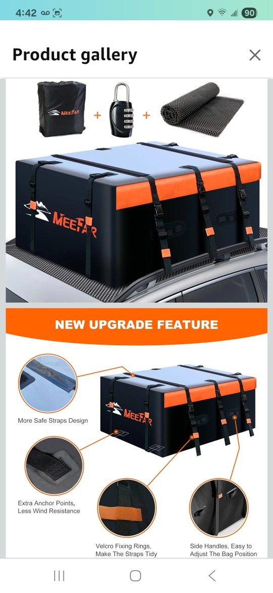 MeeFar Rooftop Cargo Carrier Car Roof Bag 21 Cubic Feet 100% Waterproof Car Top Carrier, Fits All Vehicle with/Without Rack,Include Anti-Slip Mat,10 R