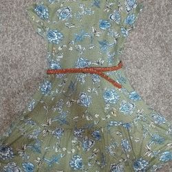 Girl's Green White & Blue Floral Dress
