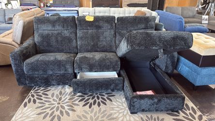 Black Chenille Soft Reclining Sectional with Storage — CLEARANCE SPECIAL