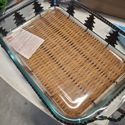 Pyrex Glass Baking Dish with Wicker Holder