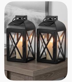 Mainstays βοΈπ€βοΈ Set of 2 Black Metal Glass Candle Lantern Farmhouse Home Decor