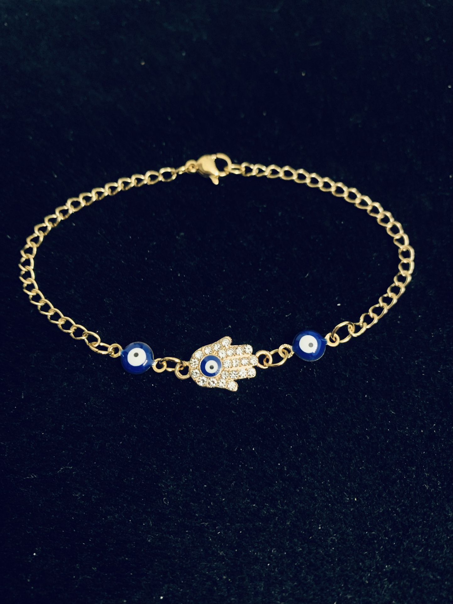 Rhinestone Hamsa Hand Evil Eye Bracelet or Anklet