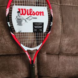 Wilson Federer Adult Recreational Tennis Racket - Grip Size 3 - 4 3/8", Red/White/Black

