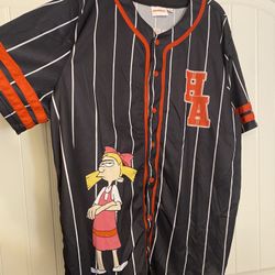 Hey Arnold Men’s 2X Nickelodeon Character Print Pin-Striped Baseball Jersey