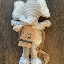 Chick Pea Gray White Elephant Ribbed Lined Stuffed Animal Plush 11" Baby Lovey