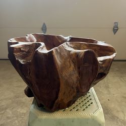 Vintage Beautiful Carved Wood Bowl 10” X 15” X 13”
