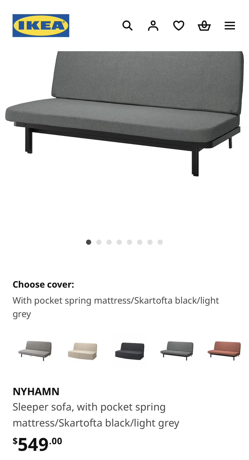 NYHAMN SLEEPER SOFA/MATTRESS W COVER 