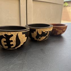 African wood carved bowls lot of 3