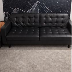 Modern Black Vegan Leather Sofa – Tufted & Comfortable