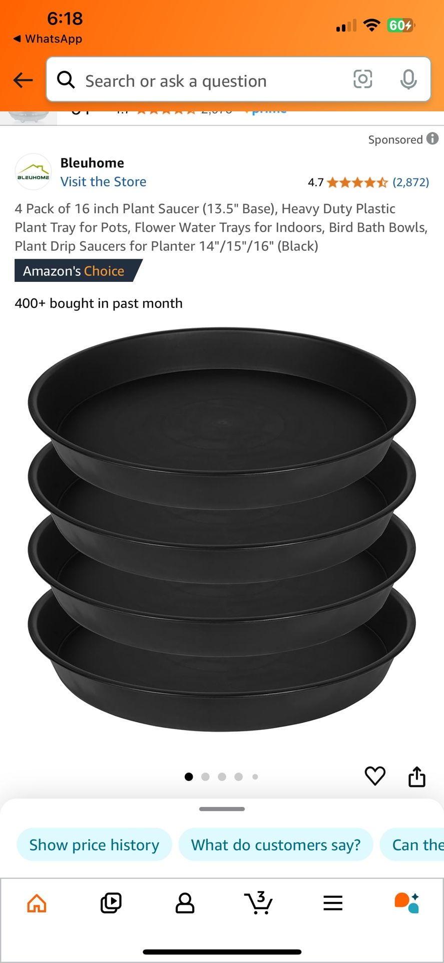 4 Pack of 16 inch Plant Saucer (13.5" Base), Heavy Duty Plastic Plant Tray for Pots, Flower Water Trays for Indoors, Bird Bath Bowls, Plant Drip Sauce