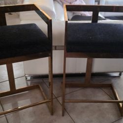Two, 26 Inch Counter Stool Chair, suede, Steel Base, Black, Gold.
