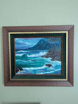 Framed Custom Oil Painting of a Hawaiian Shoreline
