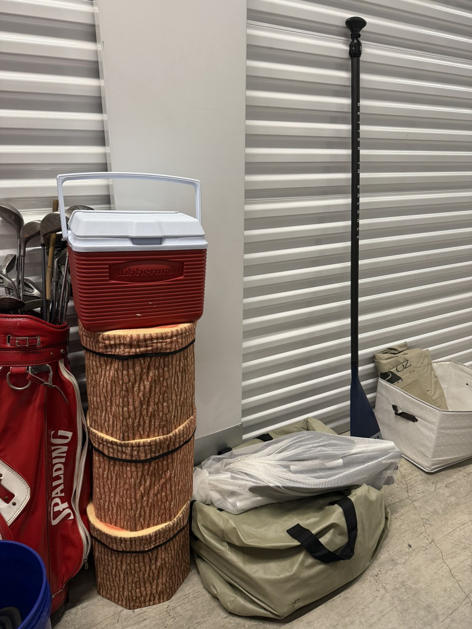 hand held cooler with storage, mattress inflatable, inflatable kayak , golf clubs