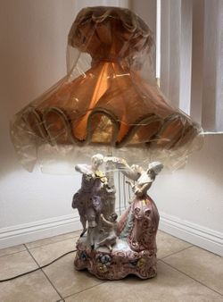 Azzolin Brothers F/617 Italian Porcelain Figural Lamp Violin Harp 40" Shade