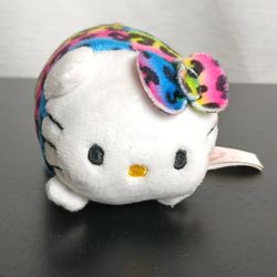 HELLO KITTY • Ty Beanie Babies Sanrio Stackables Rainbow Leopard Print Plush 3½"