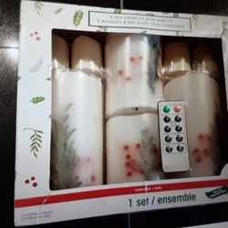8 Led Candles Holly Set, Remote, Christmas Holiday
