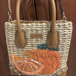 Michael Kors Woven Straw Citrus Tote Crossbody Bag