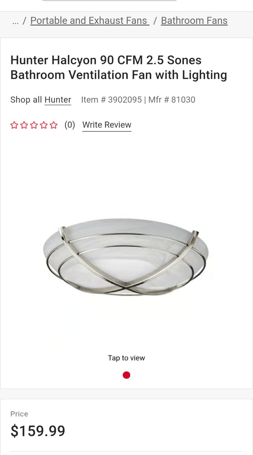 Hunter Halcyon Bathroom Fan