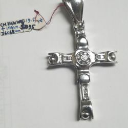 14k White Gold Cross 36x68 mm With Cz