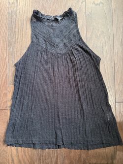 Lucky Brand Black Lace Yoke Pleated Halter Tank Sz S