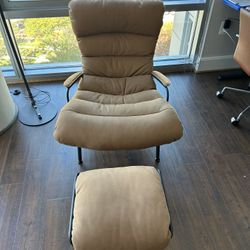 Glider Rocking Chair with Ottoman, Mid-Century Modern Recliner Chair with Footrest, Comfy Gliding Rocker Lazy Accent Armchair for Living Room, Brown