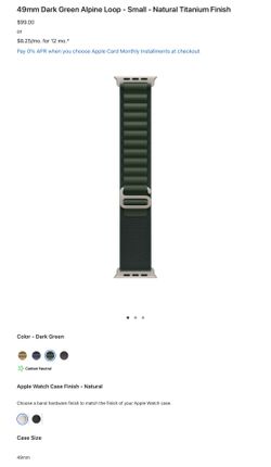 Apple Watch Ultra 49mm Dark Green Alpine Loop - Small - Natural Titanium Finish