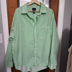 H&M Green/White  Striped Oversized  Button-Up Shirt
