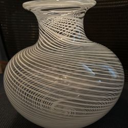 Murano Carlo Scarpa White Filigrana Glass Vase 