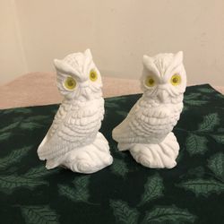 Vintage Made In Italy Soapstone Owls 5” Tall Yellow Eyes