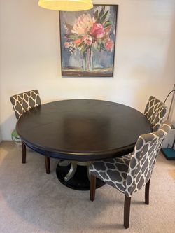 Round Dark Wood Dining Table with 4 Chairs