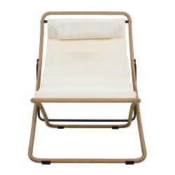 TREXM 2-Pieces Outdoor Folding Chair, Rattan-Wrapped Patio Chair with Adjustable Backrest, Thick Cushion, and Detachable Headrest ,for the Poolside, B