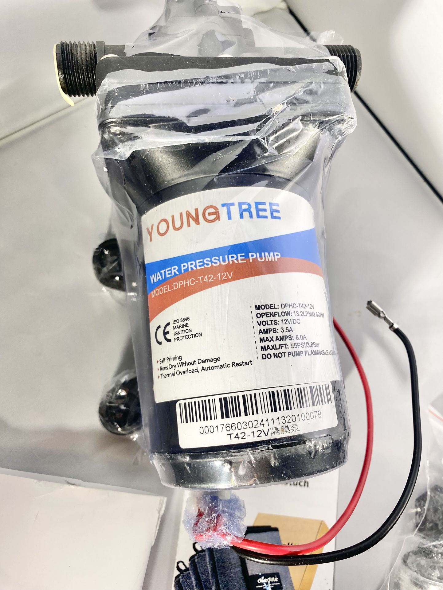 YOUNGTREE 12V RV Water Pump 3.5GPM 55PSI On Demand Fresh Water Pressure Diaphragm Pump 12 Volt Self Priming