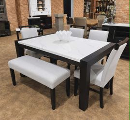 🔥 6-Piece Faux Marble Top Dining Table Set | Modern Elegance for Your Home | 🚚 Delivery Available 💳 Financing Available 🔥