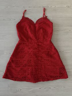 Lace Overlay Thin Strap Mini Dress Red