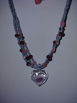 Pink & silver/gray heart necklace