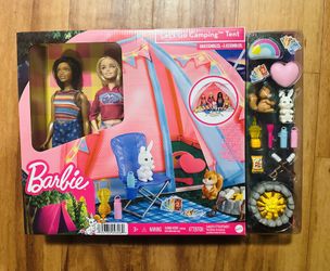 Barbie It Takes Two Let's Go Camping Tent Playset with Brooklyn & Malibu Dolls & 20 Accessories