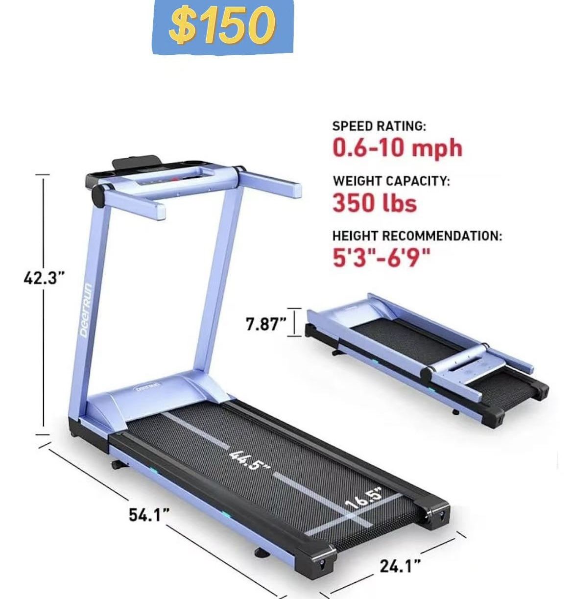 😀 DeerRun Treadmills for Home, 3.5HP Folding Treadmill with Incline, 350 LBS Weight Capacity, Compact Portable Treadmill for Small Space Walking