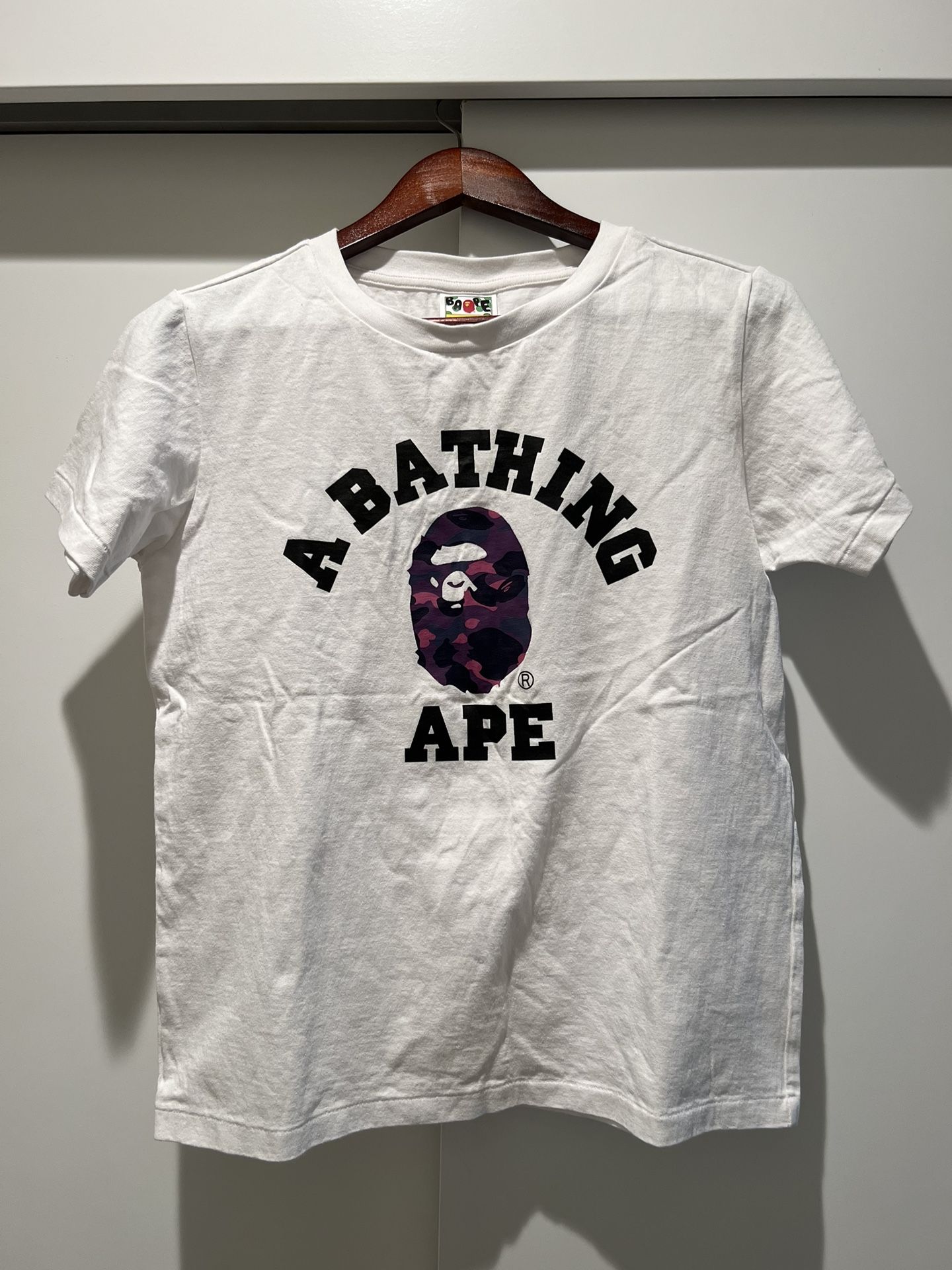 Womens Bape T-Shirt "A Bathing Ape", white/purple, size small