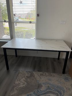Marble Top Dining Table with Black Metal Legs
